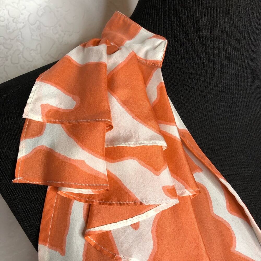 LOFT orange cream ruffle trim button front silk dress size 6 Petite 6P - Picture 7 of 16